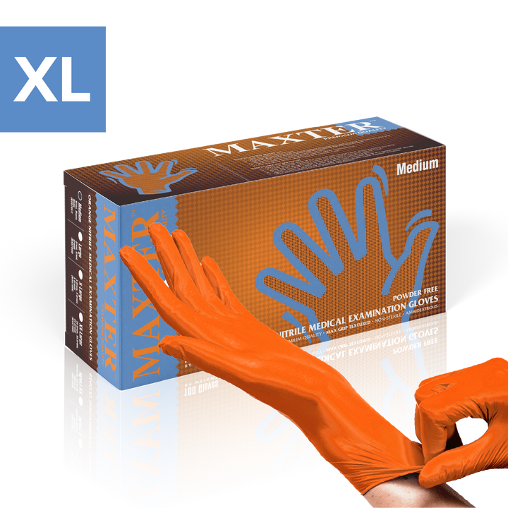 Nitrile Heavy Duty Gloves Powder Free Max Grip Orange 90 pcs XL
