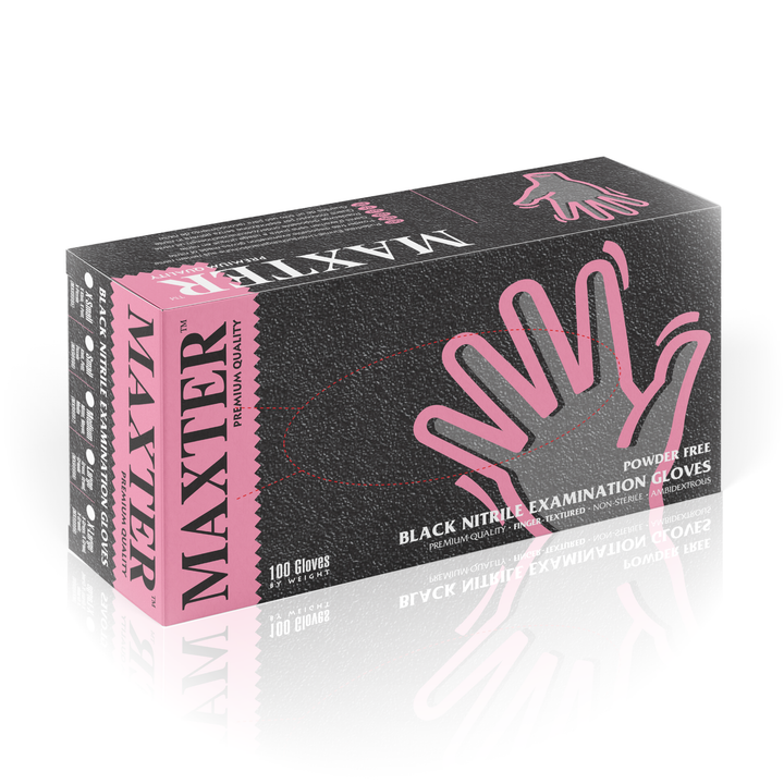 Nitrile Disposable Gloves Black Powder Free Finger Textured 100 pcs per Box MAXTER M