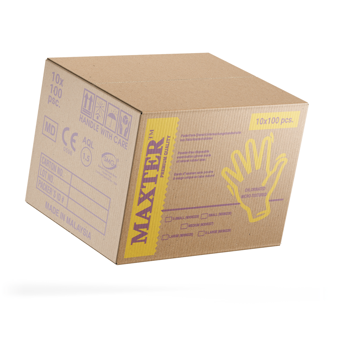 Carton 1000 PCS Maxter Latex Powder Free Disposable Gloves Heavy Duty Textured 10x 100 PCS M