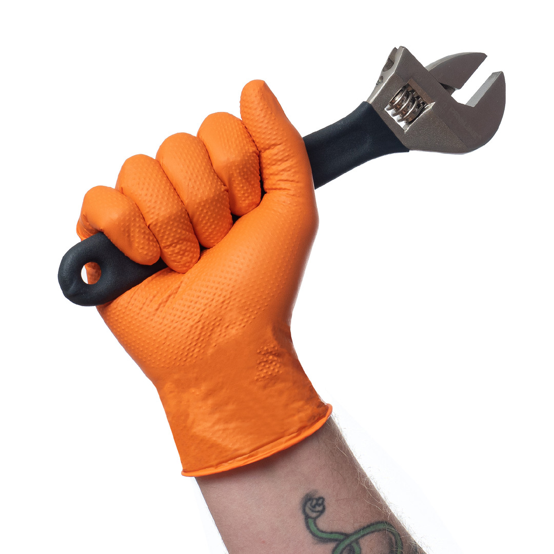 Nitrile Heavy Duty Gloves Powder Free Max Grip Orange 90 pcs L