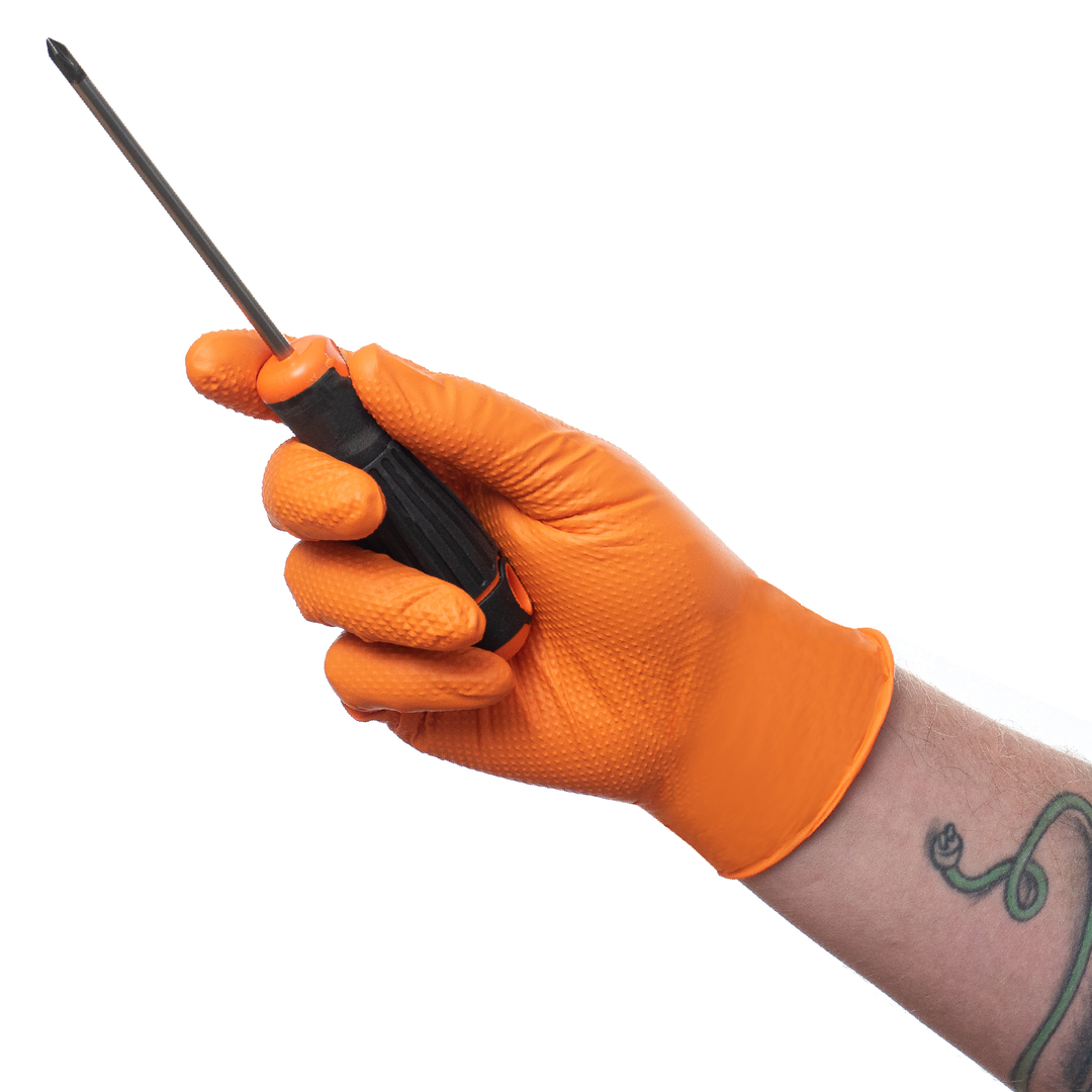 Nitrile Heavy Duty Gloves Powder Free Max Grip Orange 100 pcs M